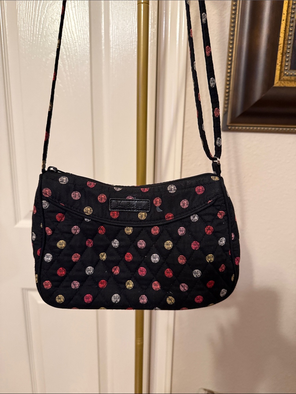 Vera Bradley Black Quilted Crossbody with Multicolor Polka Dots
